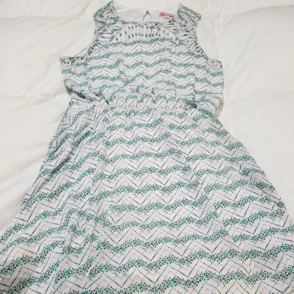 Teal, Pink, and White Dress